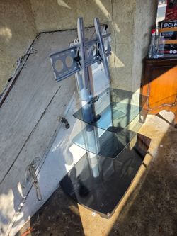 TV Floor Stand with Glass Shelves and Mount