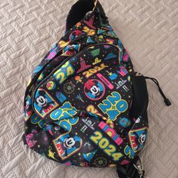 2024 Disney Parks Walt Disney World Crossbody Sling Bag Black Neon Mickey Castle