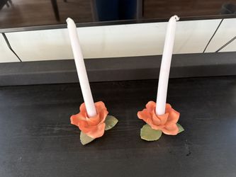 Vintage Rose Bud Candle Holders Set Of 2