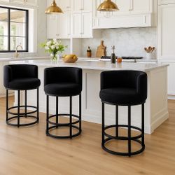 26.8" Counter Height Bar Stools Set of 3, 180° Swivel Bar Stools