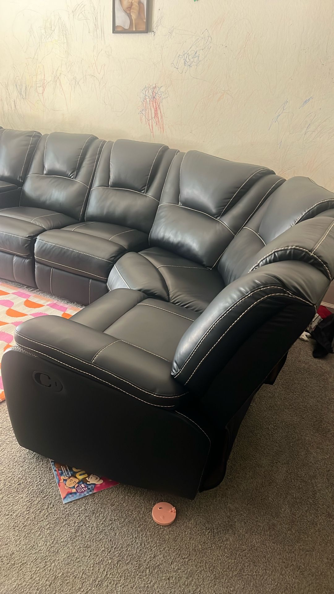 Leather Sofa Up For Sale! With Seats The Open Up!
