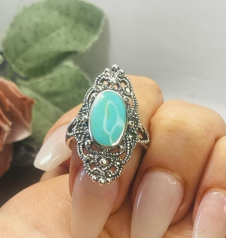 Silver Turquoise Marcasite Ring