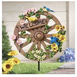 Spring Summer Floral Wagon Wheel Yard Decor