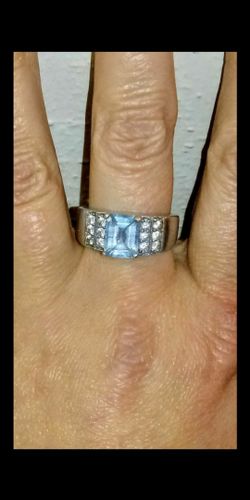 Sterling silver aquamarine and sapphire ring