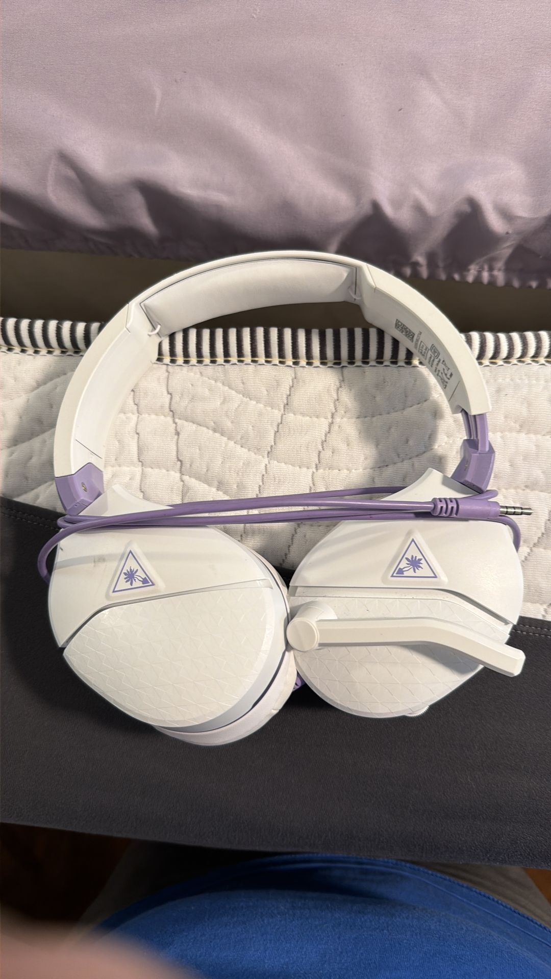 Turtle Beach gaming, headphones, purple, and white