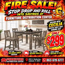Cecilia complete five piece dining set now only $299. Easy finance option and full service delivery available.