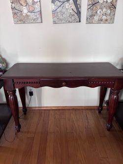 Dark Cherry Wood Console Table with Drawer