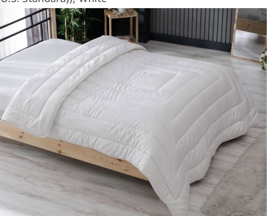 SLIMLINE QUEEN 100% Natural Wool Comforter, Duvet Insert, Quilted Sateen Cotton Cover Medium Weight,