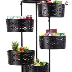 Fruit Basket For Kitchen 5 Layer Stainless Steel Metal Material Rotating Rack Fruit Vegetable Food Grocery Storage Hanging Basket Cabinet Snack Cart R