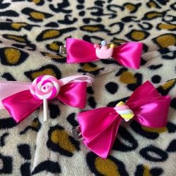 Girls Hot Pink Satin Bow Hair Clips Set
