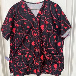 Scrub Tops Women Love Heart Blouse Short Sleeve 