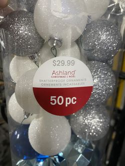 Ashland Christmas Shatterproof Blue, White, & Silver Ornaments 50 Piece