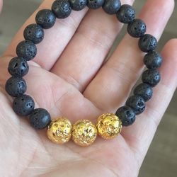 Lava Stone8mm With - 3 Gold Aura Plated Lava Stone 9mm Handmade Necklace NEW