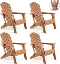 Z406-FUNBERRY Oversized Folding Adirondack Chair Set of 4, Fire Pit Chair 400LBS HDPE All Weather, Quick-Folding, No Rot or Rust or Crack, UV Fade Shi