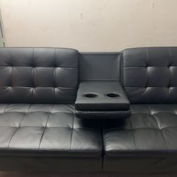 Black Tufted Faux Leather Fouton