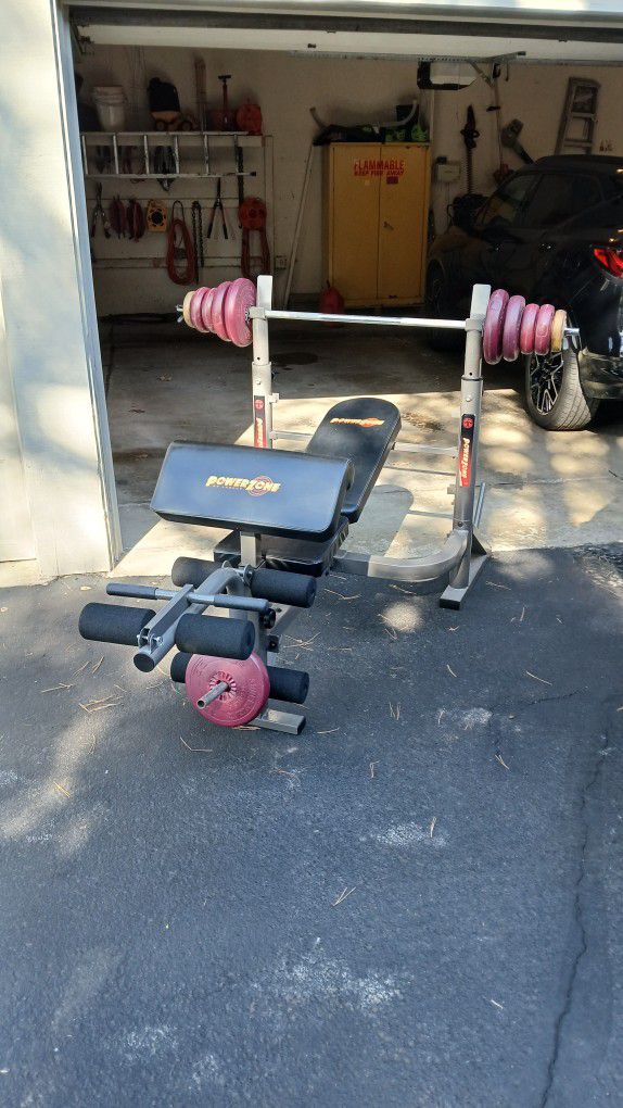 Powerzone Adjustable Bench, Bar And Weights 