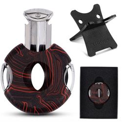 Elegant Round G10 V-Cut Cigar Cutter (Red and Black Texture),60 Ring Gauge, Ergonomic Design with Secure-Lock,2 Pack Set with Gift Box 
