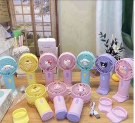Kawaii Hello Kitty Rechargeable Fan USB Cartoon Portable Sanrio Anime Melody Kuromi Cinnamoroll Air Cooler Small Gift Fan
