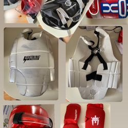 Complete red Vinyl/padded MMA, Taekwondo, Karate Sparring Gear Set with Bag, Shin, Hand, Foot, Groin Guard
