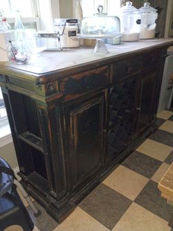 Moving Sale Distressed Serving Hutch With Wine Rack.