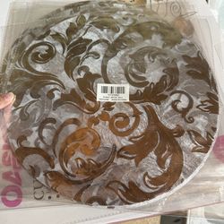 10 -Pack Organza Table Placemats 13" Round Swirl Foil Floral Design Metallic Silver - Sheer Disposable Dining Mats