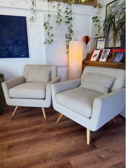 Two Cream/White West Elm Lounge Chairs