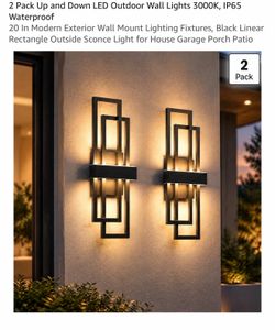 2 Pack Up and Down LED Outdoor Wall Lights 3000K, IP65 Waterproof 20 In Modern Exterior Wall Mount Lighting Fixtures, Black Linear Rectangle Outside S