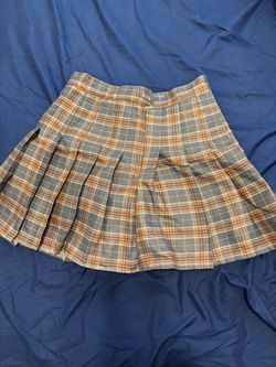 Gray and Orange Plaid Pleated Mini Skort