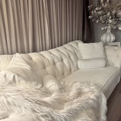 White Tufted Sofa Loveseat 2 Pc Couch