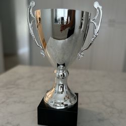 14 1/2" Metal Trophy Cup On Black Marble Base