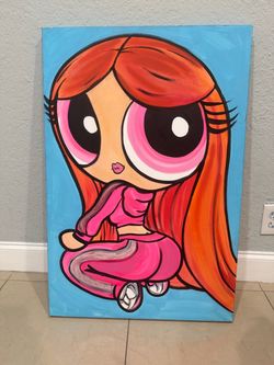 CUADRO GRANDE PINTADO A MANO POWERPUFF GIRL 🎨💗 | LARGE HAND-PAINTED POWERPUFF GIRL CANVAS