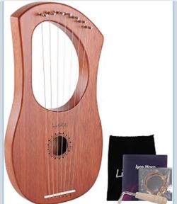 LIEKE 7 String Lyre Harp Instrument for Beginner Adults Mahogany Body,Bone Saddle,Includes Tuning Wrench,Metal Strings,Bag, for Practice & Performance