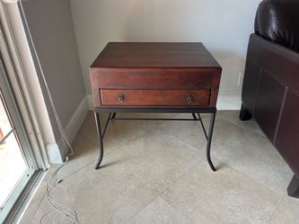 Wood and Metal End Table with Drawer