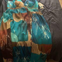 Long Dress With blue and brown
