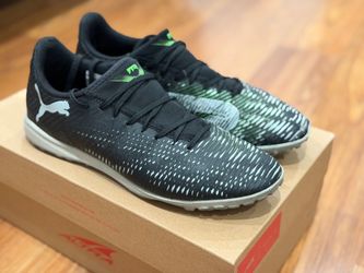 Puma Future 8 Play Turf Soccer Shoes (Black/Cool Grey/Fluo Green)