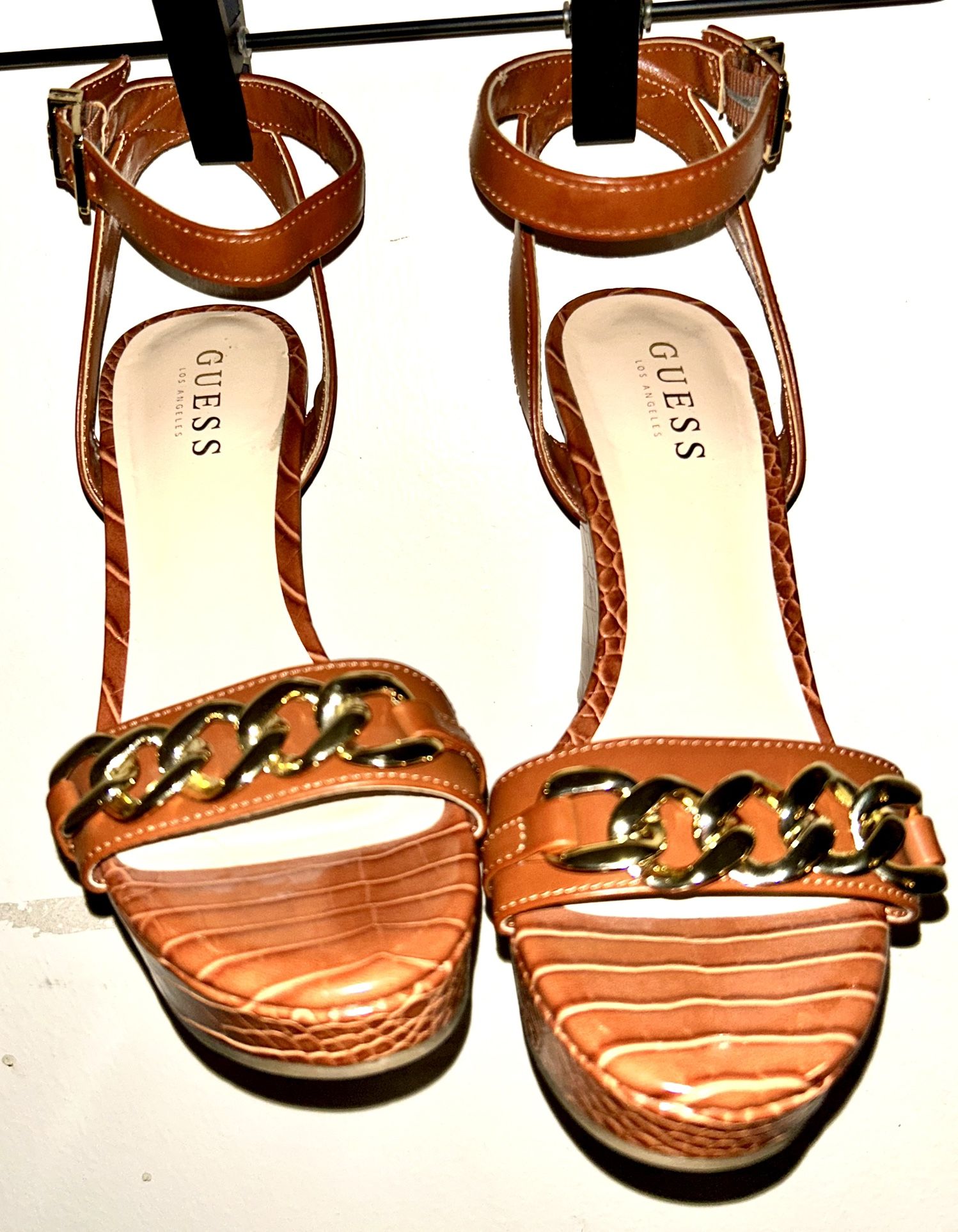 ⚡ Cyber Monday Deal — Today Only! ⚡ ✨ GUESS 2022 Gold-Chain Wedge Platforms — Snakeskin Luxe | Size 9 | Like New ✨