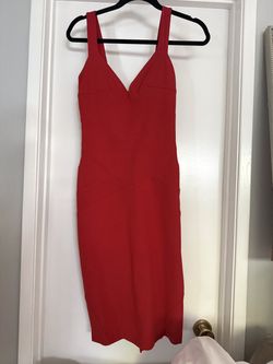 Diane von Furstenberg red Deep V-Neck Fitted Dress Size 2
