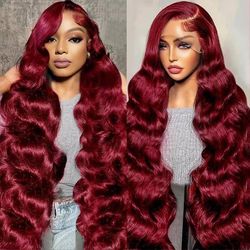 Brand new 24 Inch Burgundy Lace Front Wigs Human Hair Red Burgundy