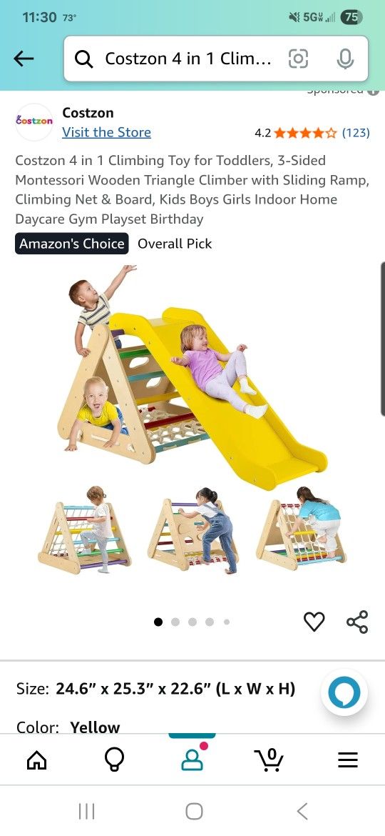 Costzon 4 in 1 Climbing Toy for Toddlers, 3-Sided Montessori Wooden Triangle Climber with Sliding Ramp, Climbing Net & Board, Kids Boys Girls Indoor G