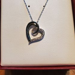 Sterling silver diamond heart necklace