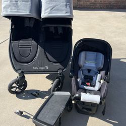 Baby Jogger City Mini GTG DOUBLE STROLLER and CITY GO Infant Car Seat. 