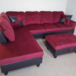 New LAF Chaise Sectional With Storage Ottoman 