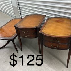 Vintage Imperial Mahogany Coffee table and end table set with leather surface tops