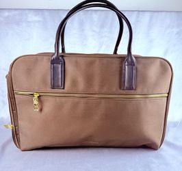 Paco Rabanne Brown Duffel Bag LG Travel Top Zipper Close Handle Gold Hardware
