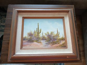 Framed Desert Landscape Oil Painting