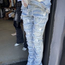 Men’s Light Blue Stacked Jeans Store Pick up 