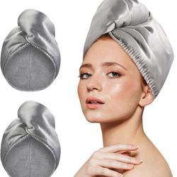 Microfiber Hair Towel Wrap Turban: 2Pack Head Towels for Drying Women Curly Long Wet Plopping Hair Quick Rapid Dry Anti Frizz Absorbent Hair