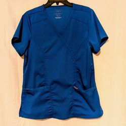 Cherokee Nursing Medical Scrub Woman's Blue Short Sleeve Top Medium