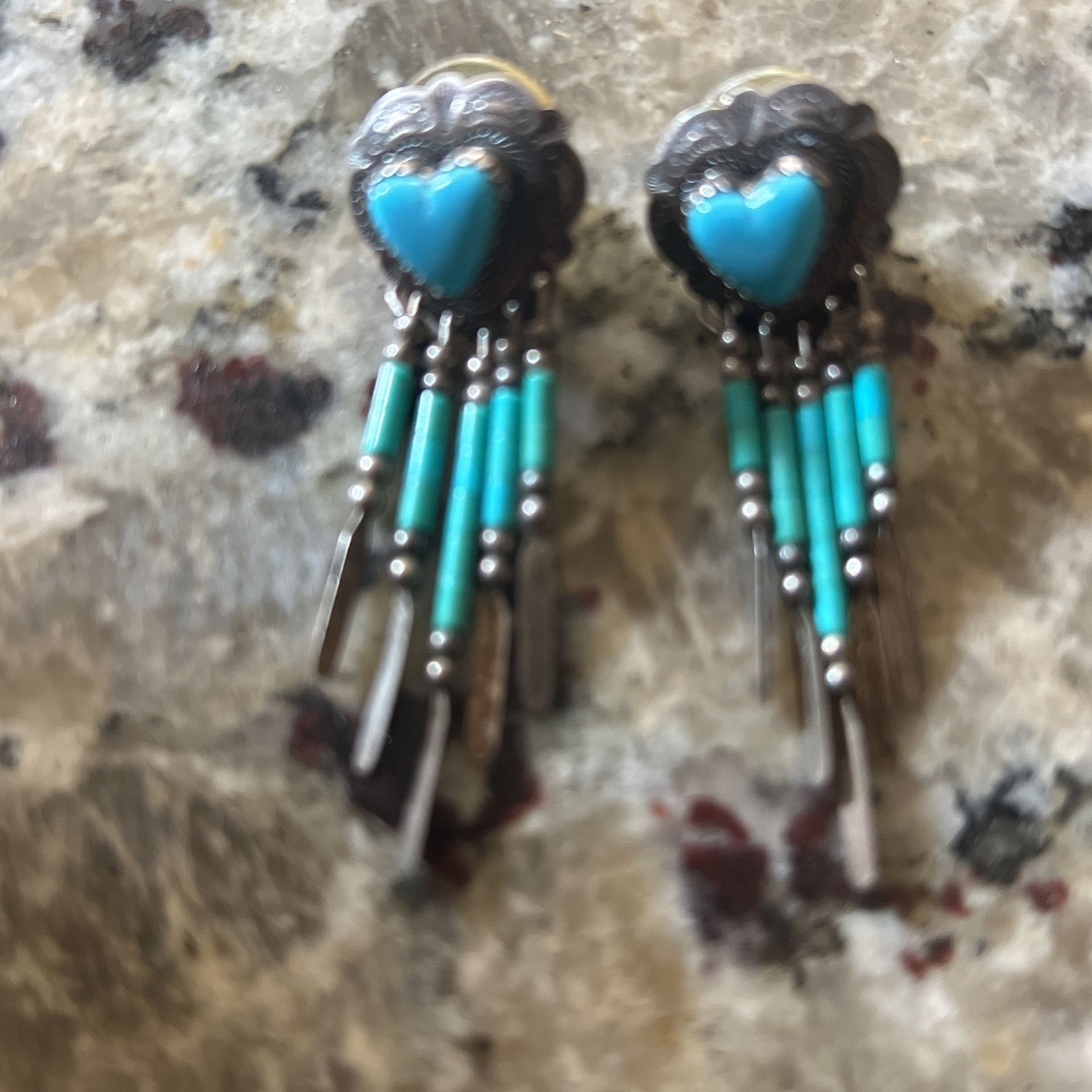 Sterling Silver Earrings, Turquoise, Antique