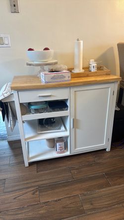White Kitchen Island with Butcher Block Top